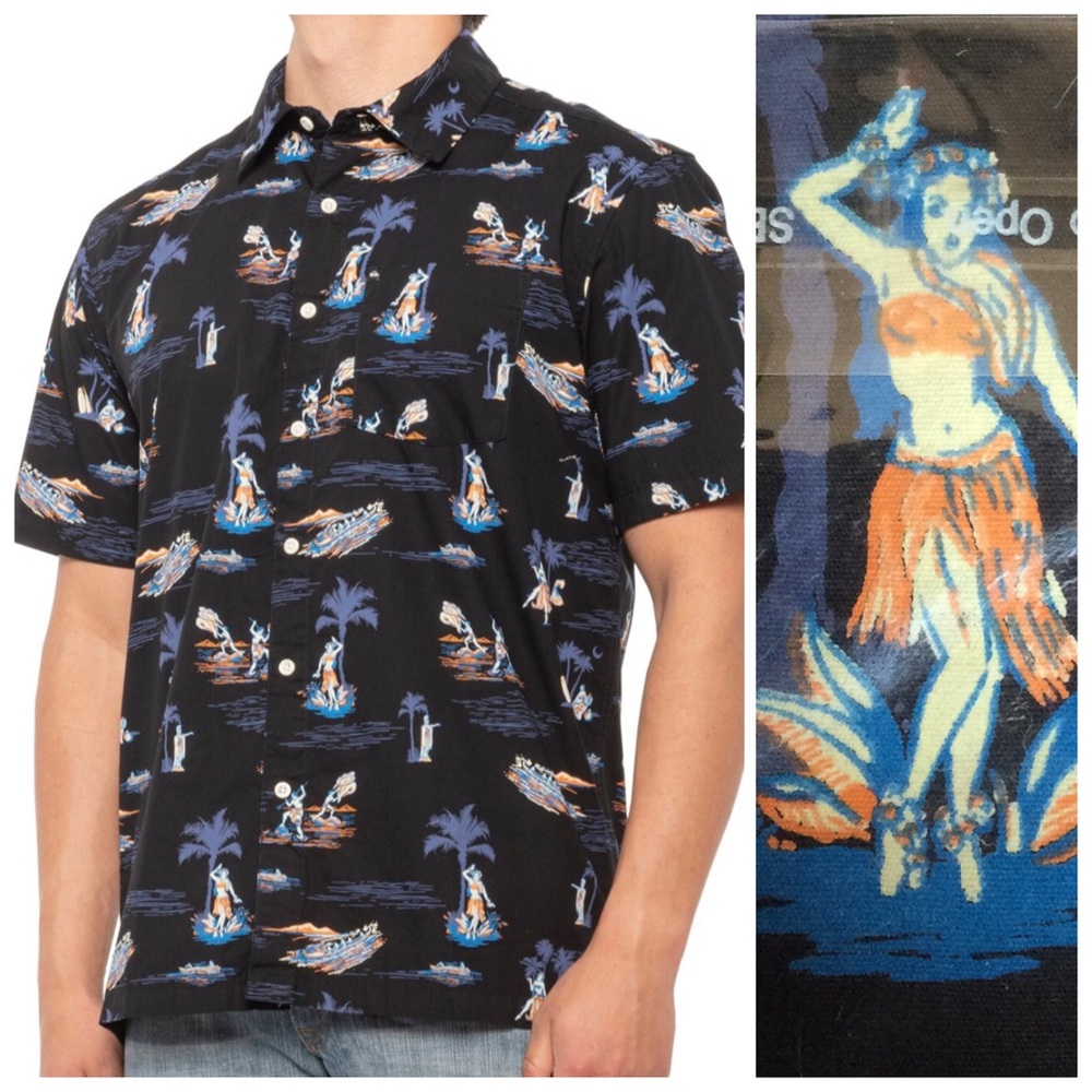 QUIKSILVER NWT Hi Shoreline Woven Button Hawaiian Shirt Hula Girls Men’s Medium